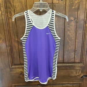Ladies Nike workout tank, size XS, purple with black and white stripes